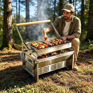 WELAND Portable 360 °   Barbecue rotatif au charbon de bois avec panier rotatif - Barbecue en acier inoxydable 304 pour le <span class=keywords><strong>camping</strong></span> - Product Image 4