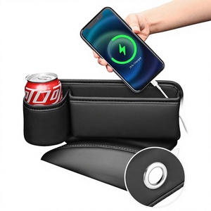 Boîte de rangement pour l'espace entre les sièges de voiture, porte-gobelet en cuir, organisateur avec trou de charge, résistant à l'eau et à la pression, 1 à 3 compartiments pour voiture - Product Image 1