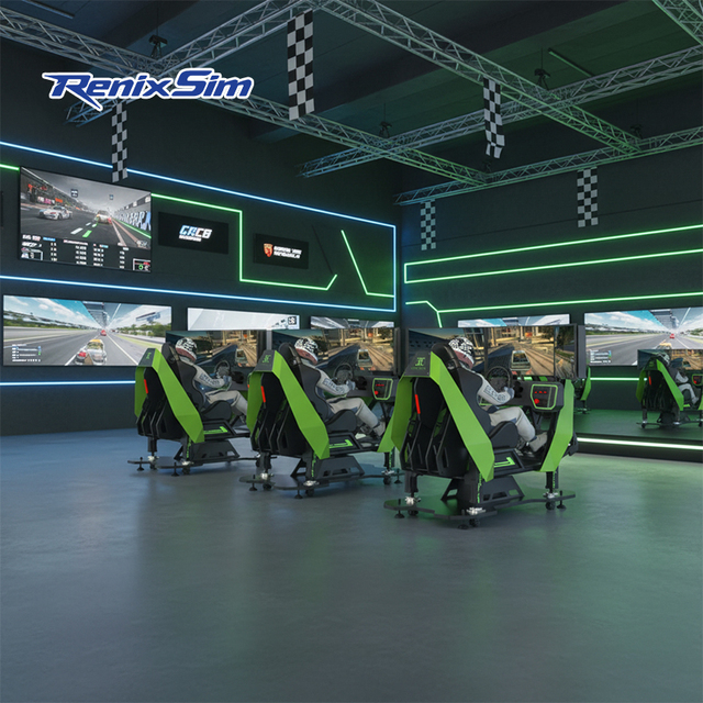 Renixsim Commercial GT Sim Racing Centers High Performance Triple Screen Arcade Race Simulator Driving Cockpit with PC