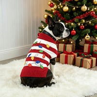 Pull de Noël pour chien, col roulé, tricoté, brodé d'ampoules de Noël, rayé rouge et vert, gilet pour chiot, manteau de fête