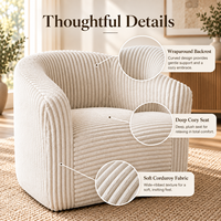 Fauteuil d’appoint moderne à dossier incurvé enveloppant, velours côtelé doux et moelleux, assise profonde, tailles personnalisé
