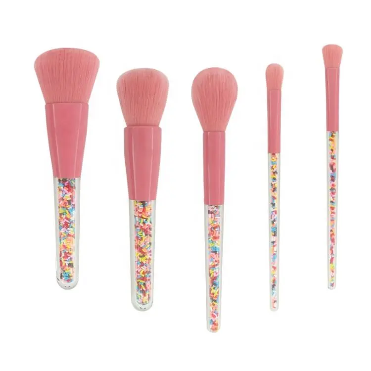 Sialia Professional 5 Pcs Cosmetic Candy Handle Brushes Pink Synthetic Hair High Quality Lovely Makeup Brush Set Private Label