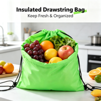 Sac à dos isotherme pliable épaissi avec cordon de serrage, en polyester et nylon, pour le stockage de fruits frais, pique-nique et activités de plein air