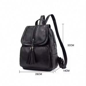 Wholesale New Cheap Bag with Tassel <b>Black</b> Fashion College Bags Leather <b>Backpack</b> for <b>Women</b> School Bag - Product Image 2