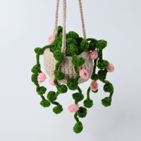 Haute qualité multicolore laine tricoté Crochet feuilles plante en pot suspendu panier ornement transfrontalier pour voiture pendentif
