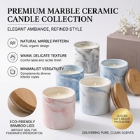 Bougie parfumée en cire de soja dans un pot en céramique marbrée avec couvercle en bambou, décoration d'intérieur personnalisée, cadeau OEM