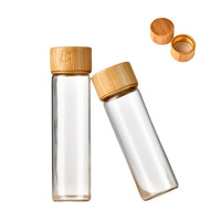 Stoples Kaca Mini untuk Permen Kacang Herbal Makanan Kering dengan Tutup Bambu, Tabung Kaca Kecil untuk Bumbu dengan Tutup Bambu