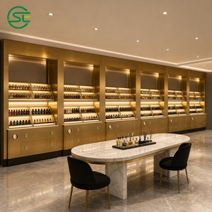 Mostrador de exhibición de perfumes negro y dorado con vitrina escalonada inclinada y estantes de vidrio para boutique de belleza - Product Image 2