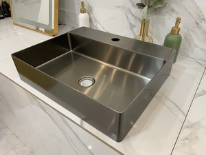 304 Stainless steel Countertop Wash Basin <strong>Rectangular</strong> Morden Luxury Bathroom <strong>Sinks</strong> For Hotel Villa Public With Gun Gray Gold - Product Image 2