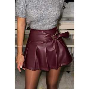 Cherry Saydi <b>Mini</b> Pleat <b>Skirt</b> Gothically Styled Satin Chiffon Knitted <b>Leather</b> Slit Bow Print Feather Decorations New for XS - Product Image 4