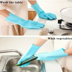 Gants de lavage en silicone, éponges de nettoyage en caoutchouc pour le toilettage des animaux et la vaisselle, avec brosses intégrées - Product Image 5