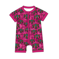 Pelele de Bambú Personalizado para Bebés, Estilo Occidental, Estampado de Ganado, Manga Corta, con Cierre para Niñas