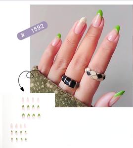 Frenchie Shattered Floral <span class=keywords><strong>Pastel</strong></span> Green candy pour le printemps/<span class=keywords><strong>été</strong></span> 24 pcs presse sur les ongles faux ongles ongles artificiels 1592 - Product Image 6