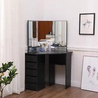 Grande table de toilette de rangement pour filles coiffeuse d'angle bureau de maquillage noir avec 3 miroirs d'angle et 5 tiroirs