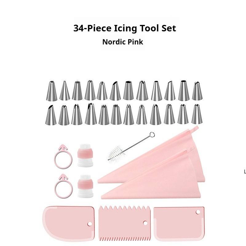 Ensemble de 34 douilles à pâtisserie [Rose Nordique - Emballage en sachet]