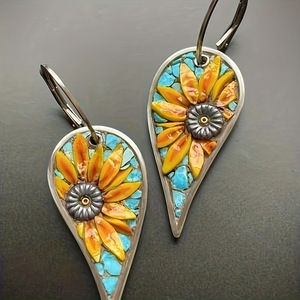 Orecchini a goccia con girasole per donna, gioielli vintage con motivo a goccia, alla moda - Product Image 1