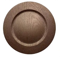 Assiettes de présentation en plastique de 13 pouces, motif grain de bois rustique moderne, pour mariage, design décoratif, usage domestique, vente en gros