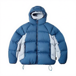 Men's <b>Light</b> Gray Hooded <b>Puffer</b> <b>Jacket</b> Solid Color Zipper Closure Windproof Winter Wear Casual Loose Fit Polyester Shell - Product Image 5