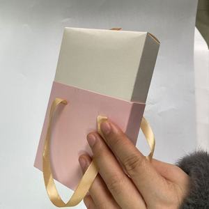 Elegant <b>Pink</b> Ribbon Pull Drawer Jewellery Box, Custom Printed Gold Foil Rigid Slide <b>Gift</b> Box For Jewelry Brand Packaging - Product Image 3