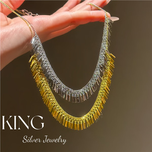 Collier à pampilles en argent King Silver Jewelry, argent sterling S925 plaqué or, pour les occasions spéciales, la mode et les loisirs - Product Image 1