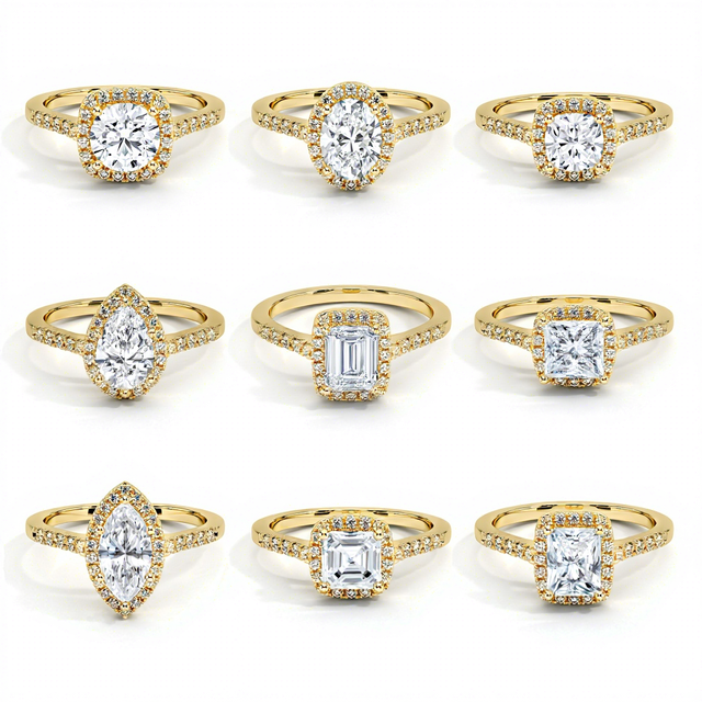Abiding Custom Real Gold Jewelry Factory Engagement Wedding Halo Ring 9K 10K 18K 14K Gold Ring VVS Moissanite for Women