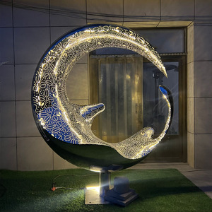 Sculptures en acier inoxydable poli, style abstrait moderne, sur mesure, pour hall d'hôtel, en forme de croissant creux - Product Image 5