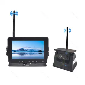 4 Channel Wireless Monitor with Solar Energy Backup Camera Video Vehicle Truck Dash Cam System