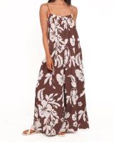 Combinaison à imprimé floral avec poches, design personnalisé, pantalon large, bretelles spaghetti, combinaisons