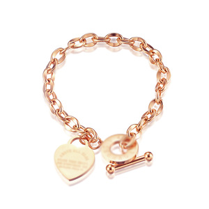 Pulsera de Cadena de Oro Rosa para Mujer con Dije de Corazón y Cierre de Palanca, Joyería de Regalo - Product Image 1