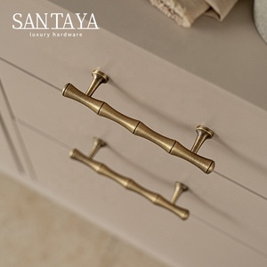 Puxador de Armário de Cozinha Santaya em Latão Antigo Sólido com Cabo de Bambu e Botão para Gaveta de Guarda-Roupa - Product Image 6