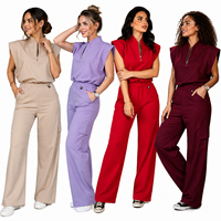 Ensemble de Blouses d'Infirmière Modernes en Gros : Haut Sans Manches, Pantalon Large à Taille Élastique avec Poches Latérales – Uniforme Médical