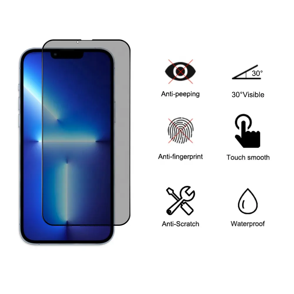 Bulk Privacy 9H 3D Anti-Fingerprint Anti Spy For iPhone 14 plus Tempered Glass anti-spy Screen Protector Film Guard 13 pro max