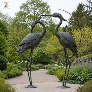 Statues de cigognes en bronze grandeur nature, sculptures d'oiseaux en métal pour l'extérieur, paire pour villa, jardin, étang, hôtel, complexe hôtelier et projets paysagers - Product Image 5