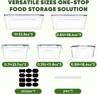 Ensemble de 14 récipients de préparation et de conservation des aliments en plastique de qualité alimentaire, sans PVC, sans BPA, étanches et réutilisables
