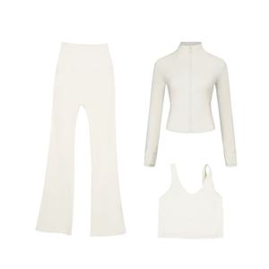 Leggings longs évasés, veste zippée intégrale, soutien-gorge sexy à col en U, vêtements de sport, entraînement respirant, ensemble de yoga 3 pièces, taille XL - Product Image 5