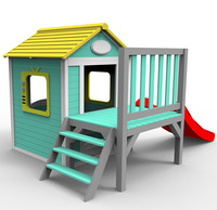 Rumah Kabin Kayu Kecil Taman Luar Ruangan Anak-anak Rumah Bermain Anak Rumah Bermain Kayu Anak-anak dengan Perosotan Plastik Kustom