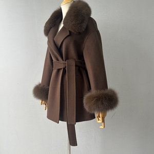 Jxwatcher Giacca in Cashmere e Lana a Doppio Strato per <span class=keywords><strong>Donna</strong></span> <span class=keywords><strong>con</strong></span> Collo e Polsini in Vera <span class=keywords><strong>Pelliccia</strong></span> di Volpe, Vendita all'Ingrosso Personalizzata - Product Image 3