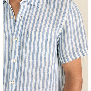 100% Linnen Gestreepte Volle Knoop Met Korte Mouwen Casual Herenshirt Zomer Mode Linnen <span class=keywords><strong>Shirts</strong></span> - Product Image 2