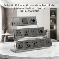 Prise murale en aluminium brossé 86*86 avec ports USB-A et USB-C, norme britannique, usage industriel, indice de protection IP22, pour projets hôteliers et résidentiels