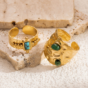 Bracelets à la mode plaqués or, pierre naturelle turquoise verte, bijoux en pierres précieuses, cadeau pour femmes, accessoires de style bohème - Product Image 1