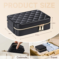 Porte-pinceaux de maquillage noir, sac de maquillage portable de voyage avec miroir LED, trousse de cosmétiques