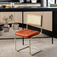 Fauteuil de salle à manger moderne en rotin et bois, style Cesca, avec coussin en cuir rembourré, durable et portable, pour la maison, le bureau ou le salon