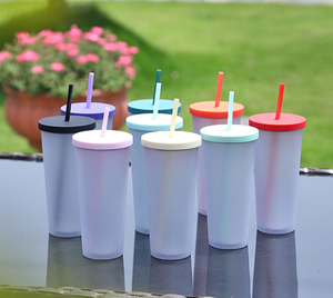 Gobelet réutilisable en plastique 2026 avec paille, vente en gros, logo personnalisé, 710 ml (24 oz), tasse à café givrée, couvercle coloré, bouteille pour boissons chaudes et froides - Product Image 2