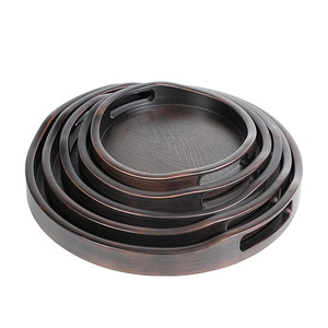 Bandeja de té redonda de estilo chino, imitación de madera, plástico, color cobre, plato de servicio para el hogar, para comida, café, té - Product Image 3