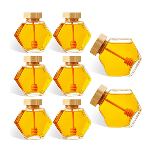 Bán Buôn Sang Trọng 220Ml 380Ml Thủy Tinh Mật Ong Jar Với Nắp Bằng Gỗ Tùy Chỉnh Thiết Kế Cho Mật Ong Lưu Trữ Thực Phẩm Sang Trọng Lưu Trữ <span class=keywords><strong>Container</strong></span> - Product Image 6