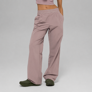 Pantalon large taille haute pour femme, couleur unie, coupe ample, taille élastique, respirant, décontracté, longueur complète, en polyester - Product Image 5