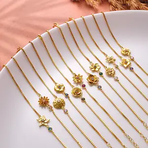 Sinh Đá Hoa Vòng Đeo Tay Chất Lượng Cao Mỏng Chuỗi Brass Zircon Vàng Có Thể Điều Chỉnh Vòng Đeo Tay Cho Bán Buôn