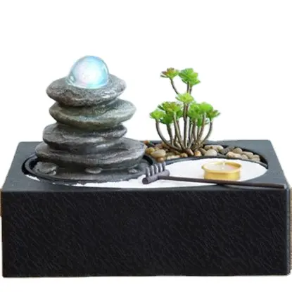 Fengshui fonte de água, decoração mini cachoeira mesa meditação ornamentos com luz led