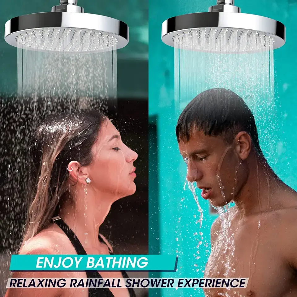 Chuveiro de chuva de luxo com água de 6 polegadas totalmente cromado para banheiro, chuveiro de alta pressão