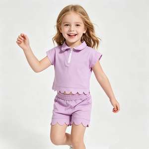 En stock: Conjunto de ropa de algodón de color liso con cremallera y volantes para niñas, ideal para el verano. Venta al por mayor de conjuntos de moda para bebés y ropa a juego para hermanas. - Product Image 4